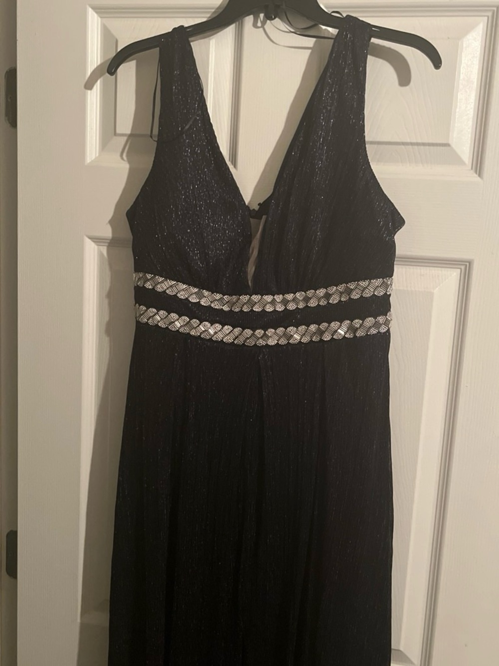 Black Sleeveless Prom Gown with Rhinestone Braided Waist